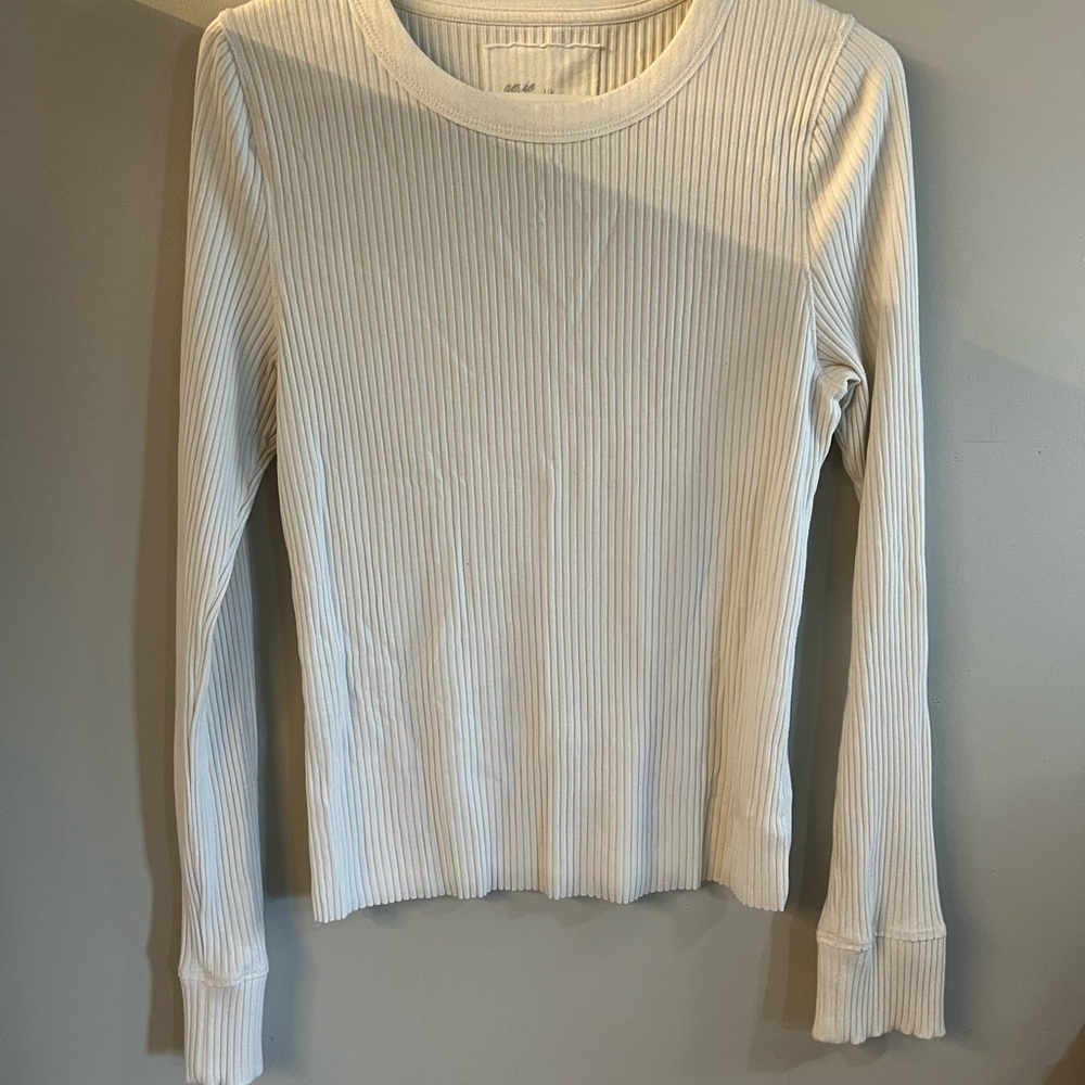 aerie Ribbed Long-Sleeve Crew in Off-White